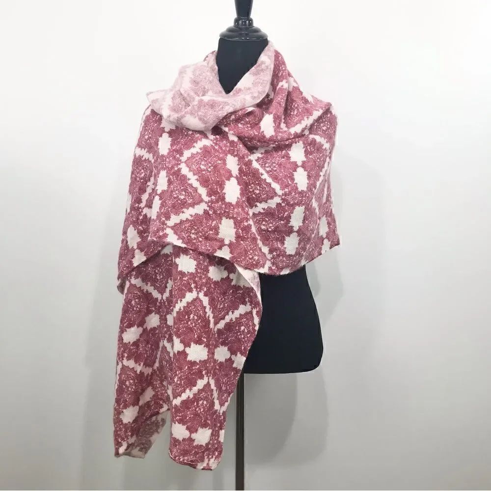 Michael Stars Ivory and Red “Faded Lace” Knit Scarf Shawl Wrap